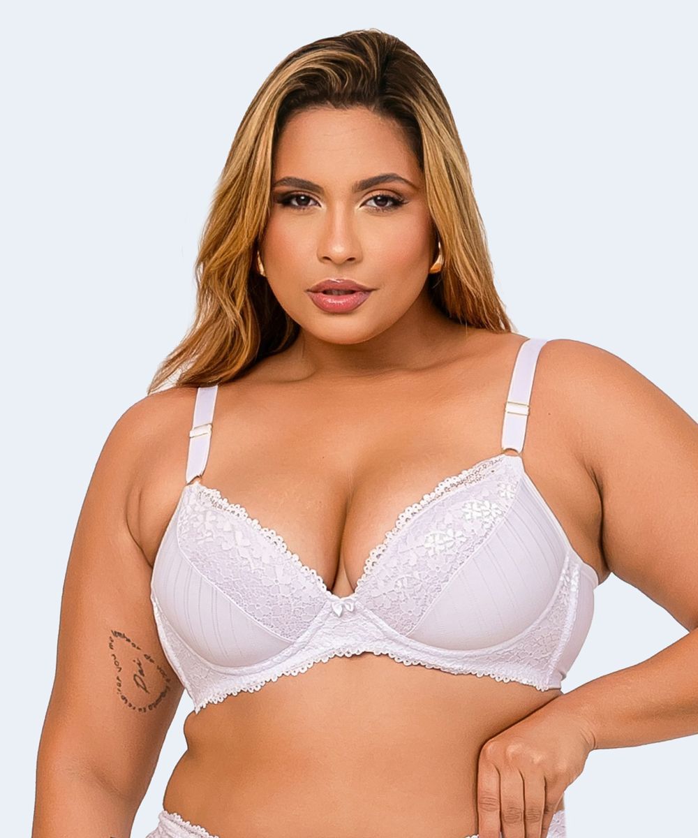 Sutiã Microfibra Trabalhada com base Renda Plus Size - VI LINGERIE